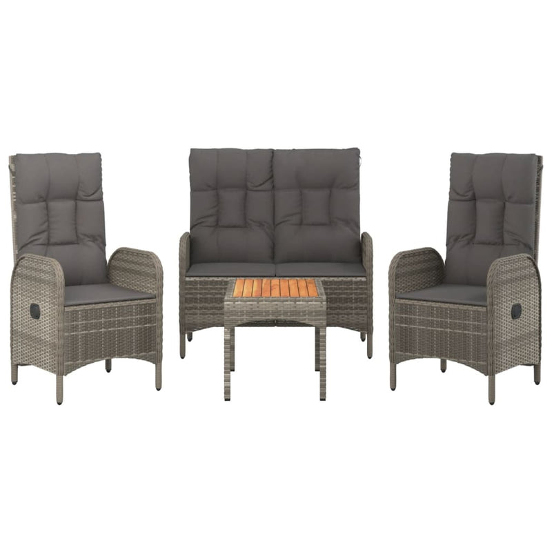 4 Piece Patio Dining Set with Cushions Gray Poly Rattan