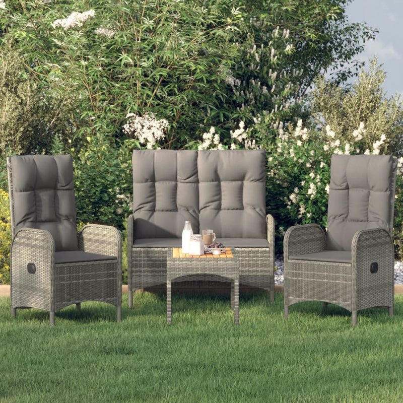 4 Piece Patio Dining Set with Cushions Gray Poly Rattan