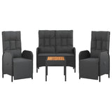 4 Piece Patio Dining Set with Cushions Black Poly Rattan