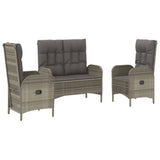 3 Piece Patio Dining Set with Cushions Gray Poly Rattan