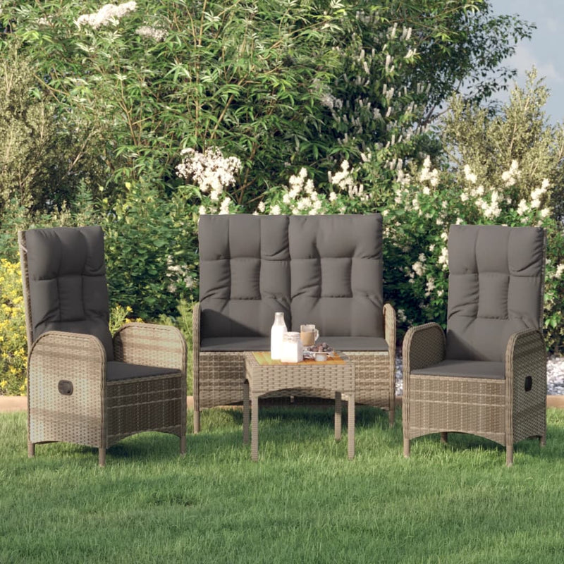 3 Piece Patio Dining Set with Cushions Gray Poly Rattan