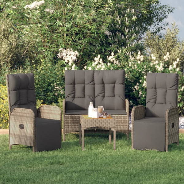 3 Piece Patio Dining Set with Cushions Gray Poly Rattan