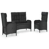 3 Piece Patio Dining Set with Cushions Black Poly Rattan