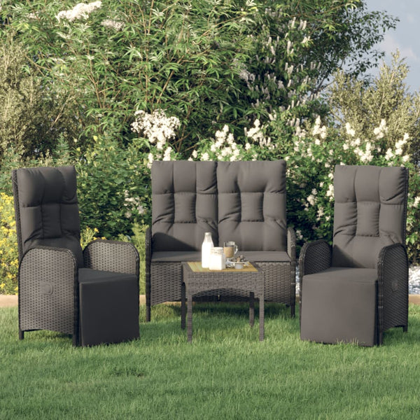 3 Piece Patio Dining Set with Cushions Black Poly Rattan