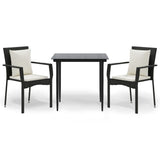 3 Piece Patio Dining Set with Cushions Black Poly Rattan