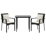 3 Piece Patio Dining Set with Cushions Black Poly Rattan