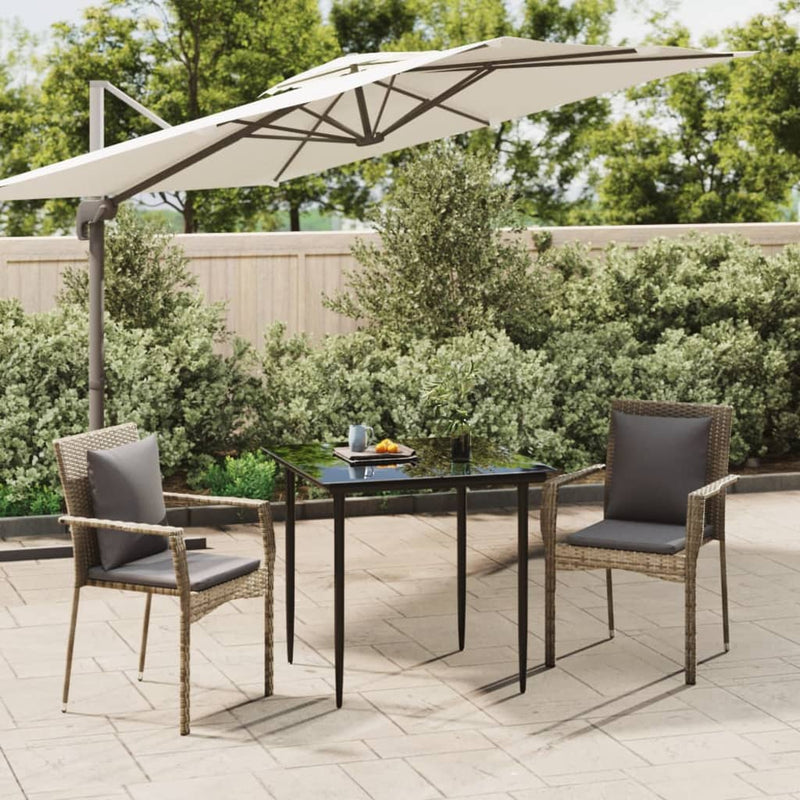 3 Piece Patio Dining Set with Cushions Black and Gray Poly Rattan