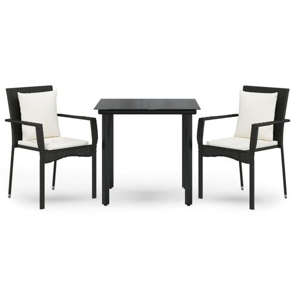 3 Piece Patio Dining Set with Cushions Black Poly Rattan