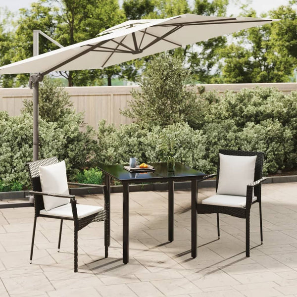 3 Piece Patio Dining Set with Cushions Black Poly Rattan