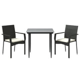 3 Piece Patio Dining Set with Cushions Black Poly Rattan