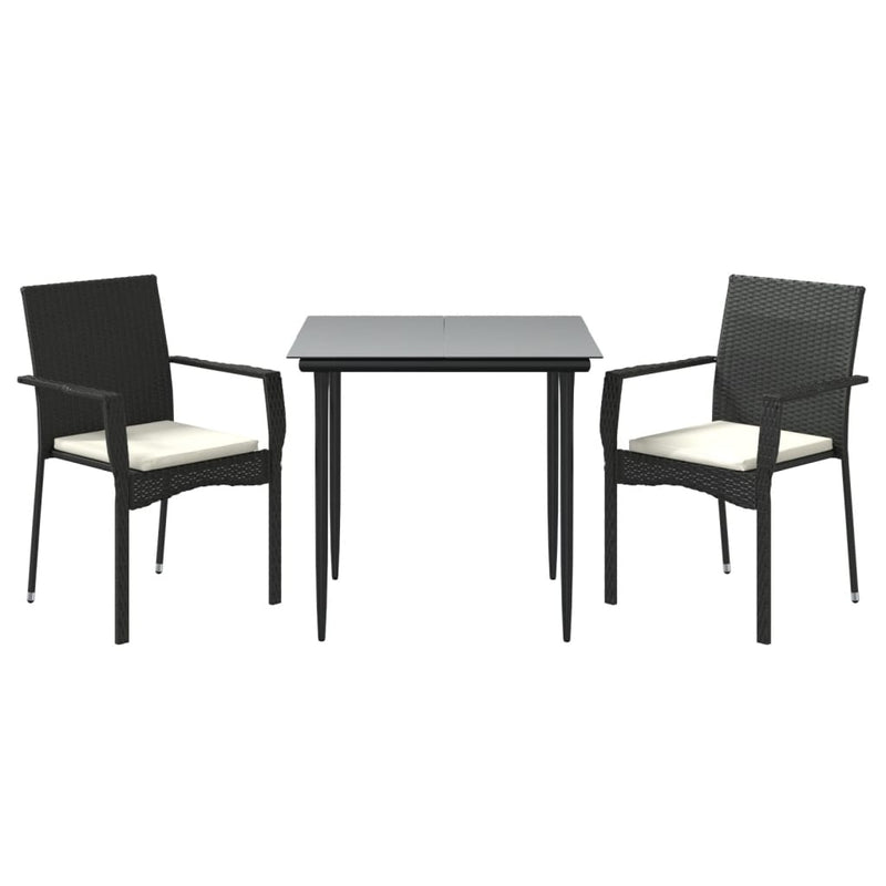 3 Piece Patio Dining Set with Cushions Black Poly Rattan