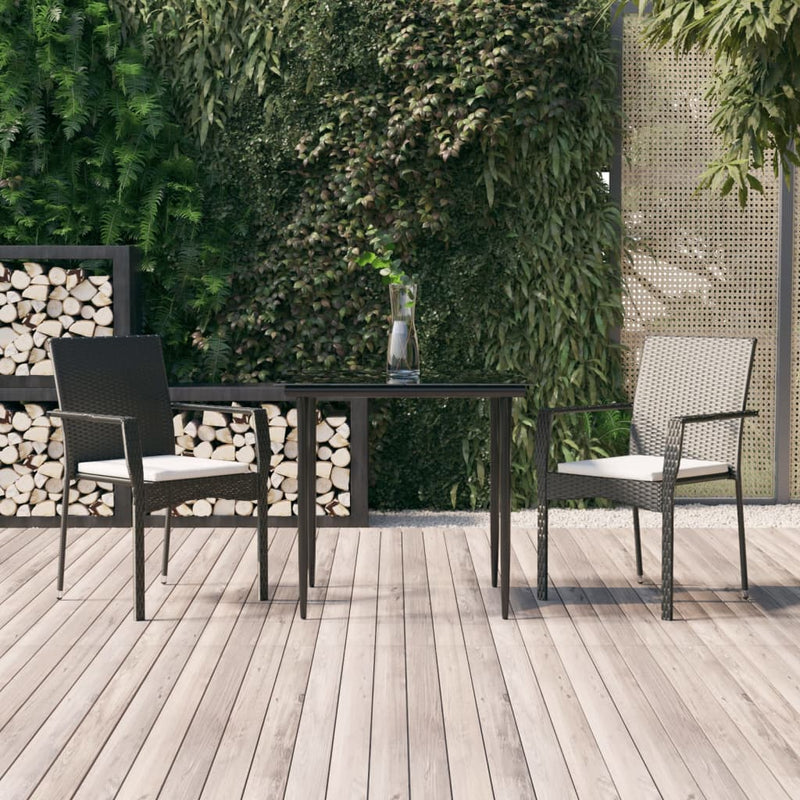 3 Piece Patio Dining Set with Cushions Black Poly Rattan