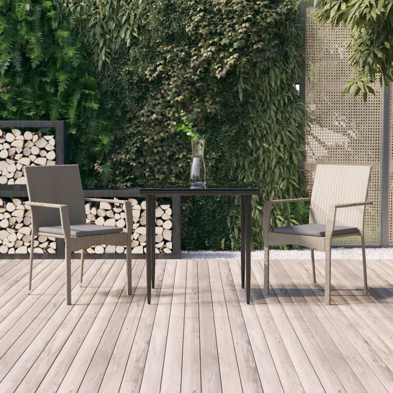 3 Piece Patio Dining Set with Cushions Black and Gray Poly Rattan