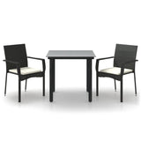 3 Piece Patio Dining Set with Cushions Black Poly Rattan