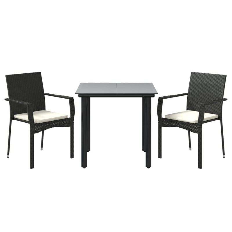 3 Piece Patio Dining Set with Cushions Black Poly Rattan