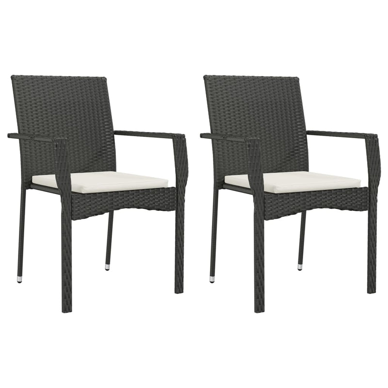 3 Piece Patio Dining Set with Cushions Black Poly Rattan