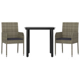 3 Piece Patio Dining Set with Cushions Black and Gray Poly Rattan