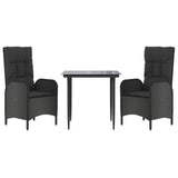 3 Piece Patio Dining Set with Cushions Black Poly Rattan