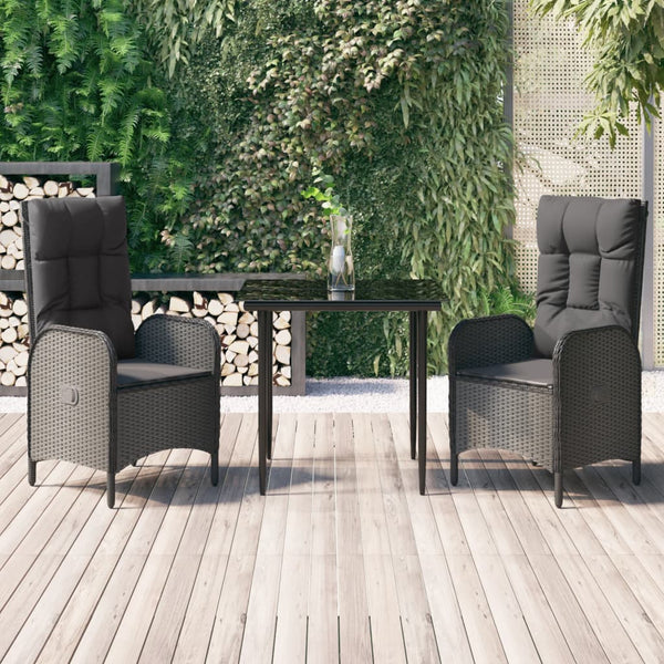 3 Piece Patio Dining Set with Cushions Black Poly Rattan