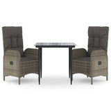 3 Piece Patio Dining Set with Cushions Black and Gray Poly Rattan