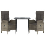 3 Piece Patio Dining Set with Cushions Black and Gray Poly Rattan