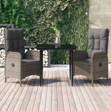 3 Piece Patio Dining Set with Cushions Black and Gray Poly Rattan