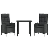 3 Piece Patio Dining Set with Cushions Black Poly Rattan