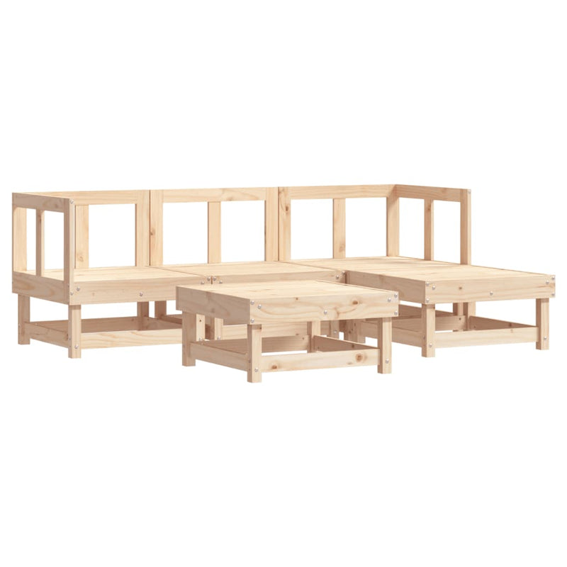 5 Piece Patio Lounge Set Solid Wood Pine