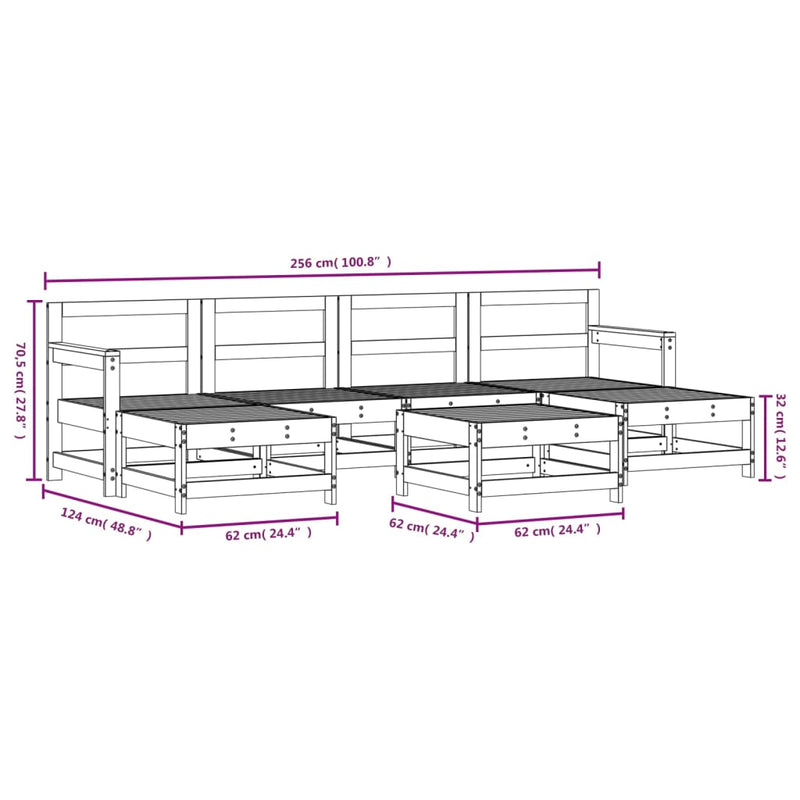 7 Piece Patio Lounge Set Solid Wood Pine