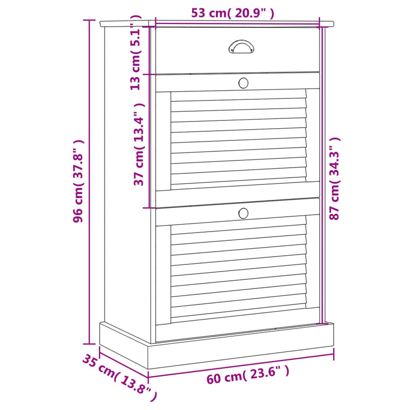 Shoe Cabinet VIGO 23.6"x13.8"x37.8" Solid Wood Pine