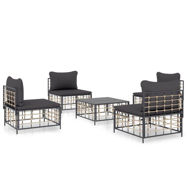 5 Piece Patio Lounge Set with Cushions Anthracite Poly Rattan