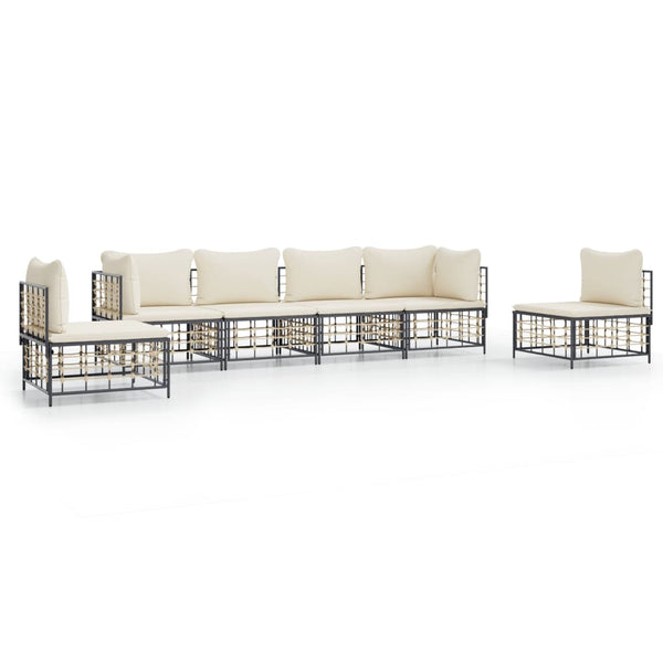 6 Piece Patio Lounge Set with Cushions Anthracite Poly Rattan