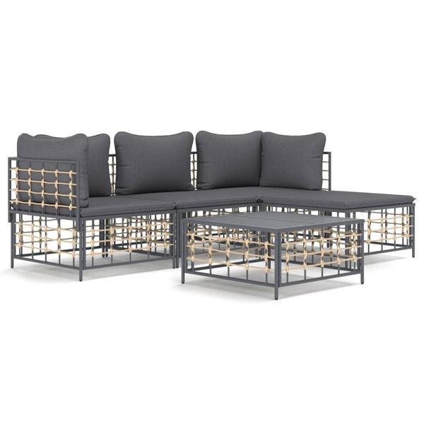 4 Piece Patio Lounge Set with Cushions Anthracite Poly Rattan