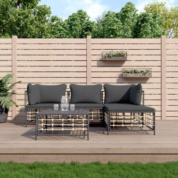 4 Piece Patio Lounge Set with Cushions Anthracite Poly Rattan