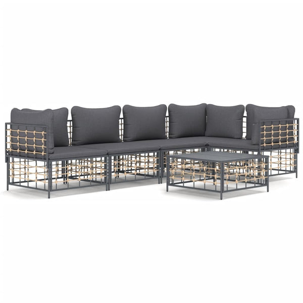 6 Piece Patio Lounge Set with Cushions Anthracite Poly Rattan