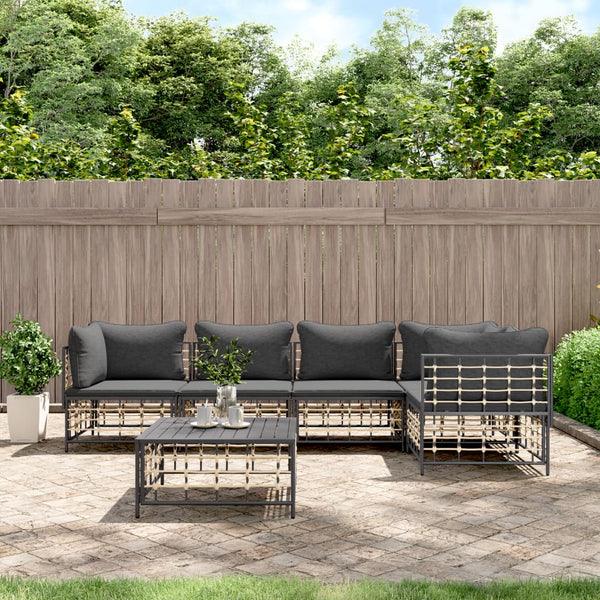 6 Piece Patio Lounge Set with Cushions Anthracite Poly Rattan