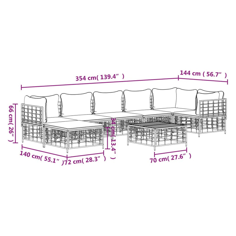 8 Piece Patio Lounge Set with Cushions Anthracite Poly Rattan