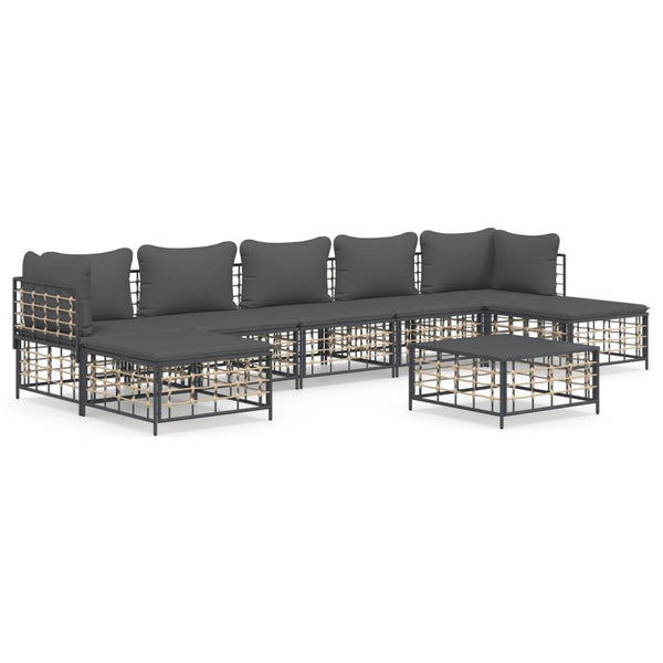 8 Piece Patio Lounge Set with Cushions Anthracite Poly Rattan