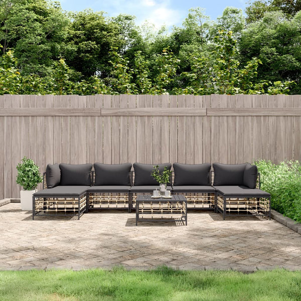 8 Piece Patio Lounge Set with Cushions Anthracite Poly Rattan