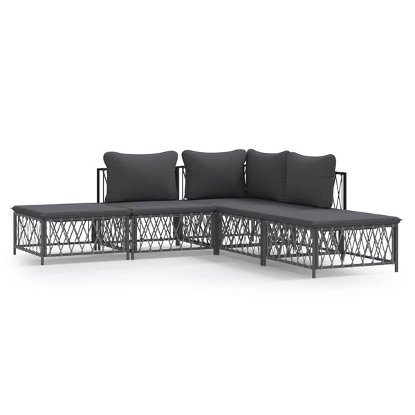 5 Piece Patio Lounge Set with Cushions Anthracite Steel