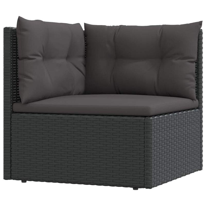 5 Piece Patio Lounge Set with Cushions Black Poly Rattan