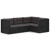 4 Piece Patio Lounge Set with Cushions Black Poly Rattan