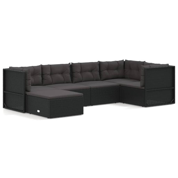 6 Piece Patio Lounge Set with Cushions Black Poly Rattan