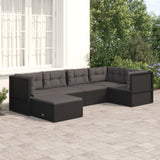 6 Piece Patio Lounge Set with Cushions Black Poly Rattan