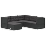 6 Piece Patio Lounge Set with Cushions Black Poly Rattan