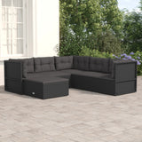 6 Piece Patio Lounge Set with Cushions Black Poly Rattan