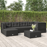 6 Piece Patio Lounge Set with Cushions Black Poly Rattan