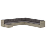 10 Piece Patio Lounge Set with Cushions Gray Poly Rattan