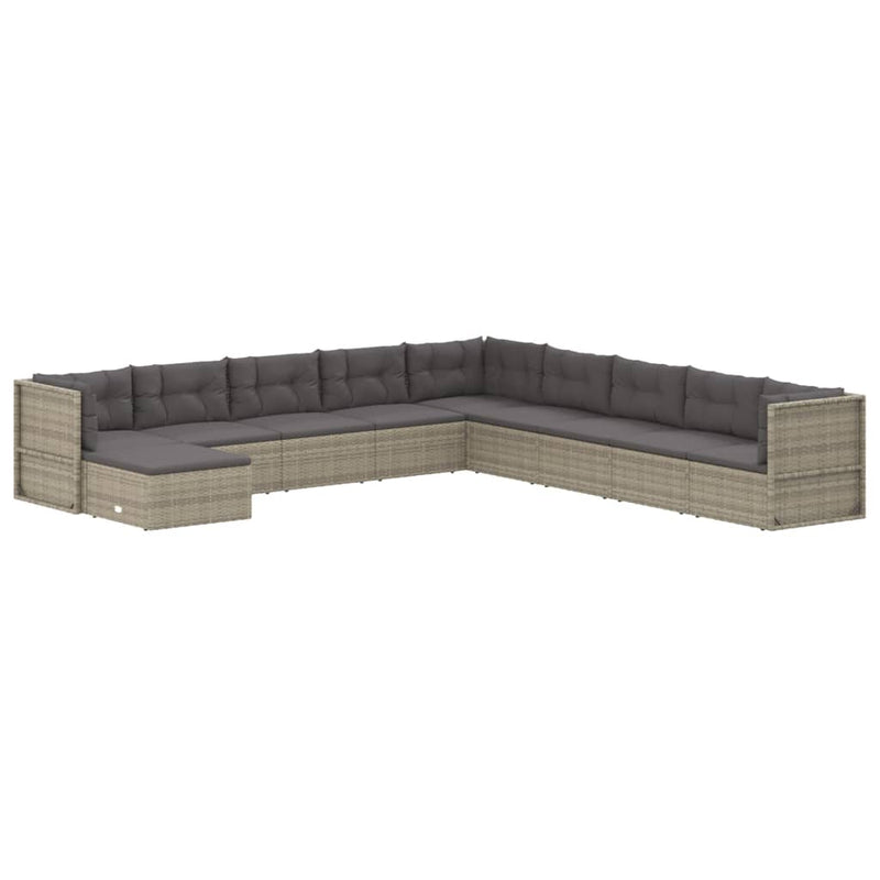 10 Piece Patio Lounge Set with Cushions Gray Poly Rattan