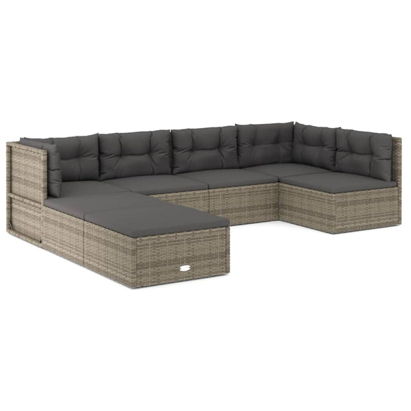 7 Piece Patio Lounge Set with Cushions Gray Poly Rattan